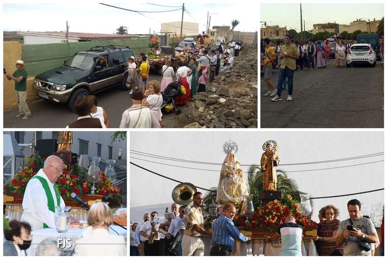 Collage de fotos de la romería y procesión religiosa/TA y Francisco Javier Santana.